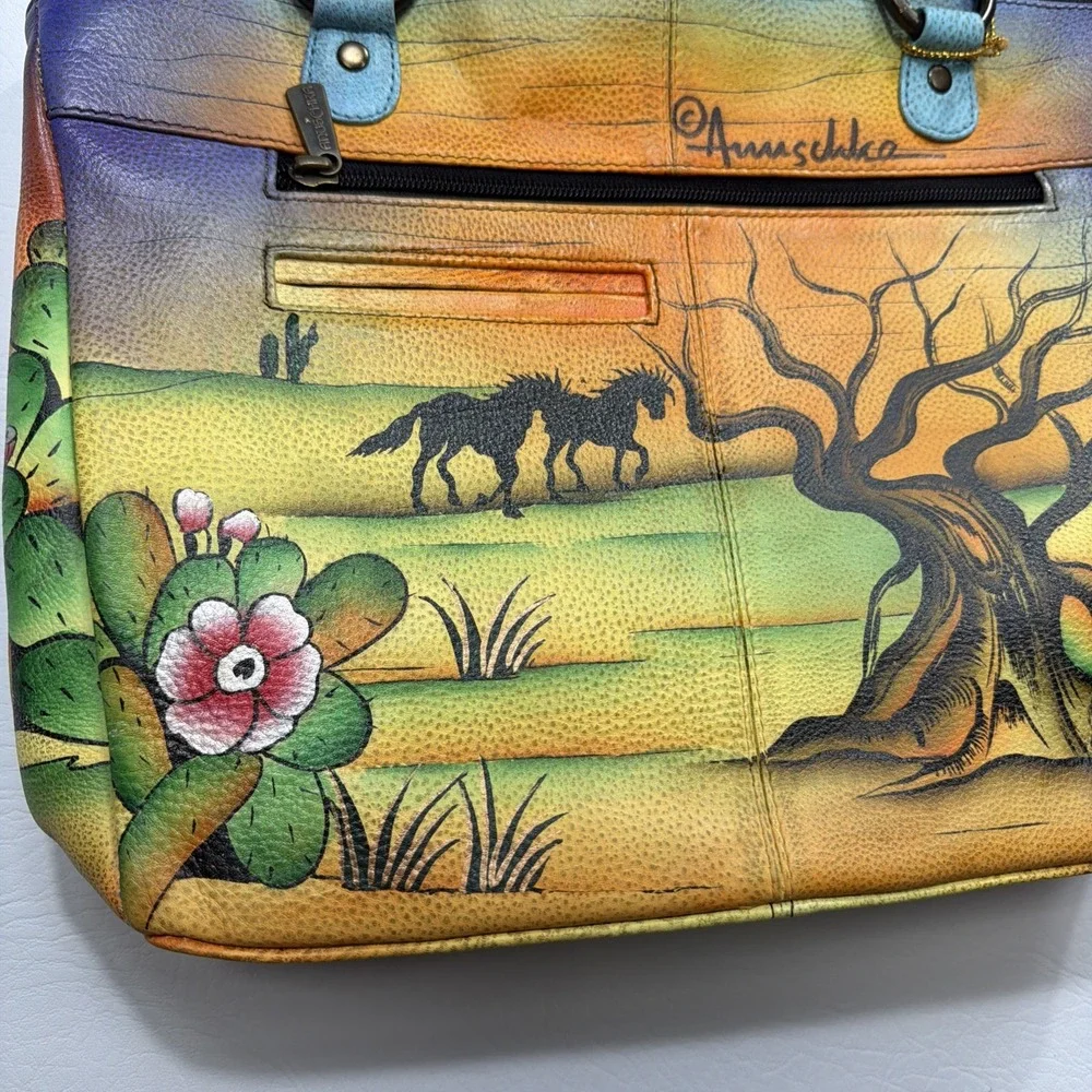 Anuschka Vintage Leather Handbag Southwest Desert Horses Handpainted Rare! New!!